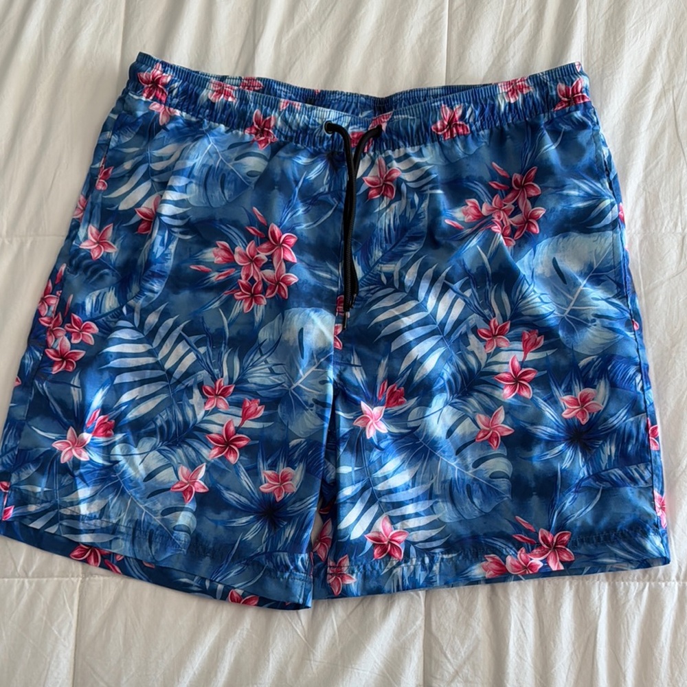Blue and Pink Hybrid Shorts with Tropical Print
